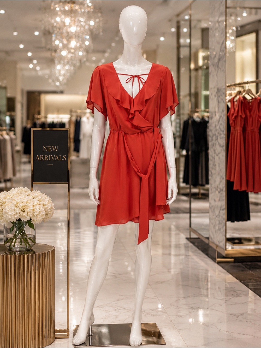 Premier Coral color Ruffle Tie-Waist Mini Dress Romper Sz 16 women